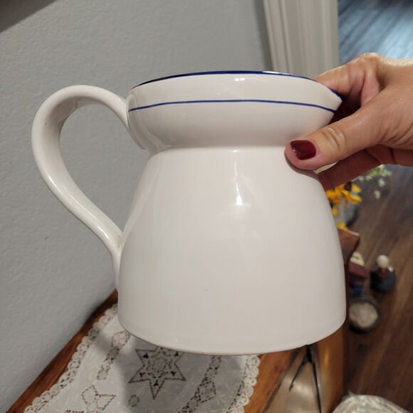 Vintage Cream white milk pitcher small Blue Geese Cottage Grandma Goose Ceramic - Picture 5 of 9